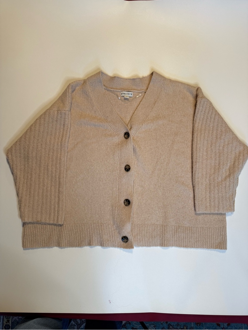 Ava & Viv Taupe Button-Up V-Neck Cardigan